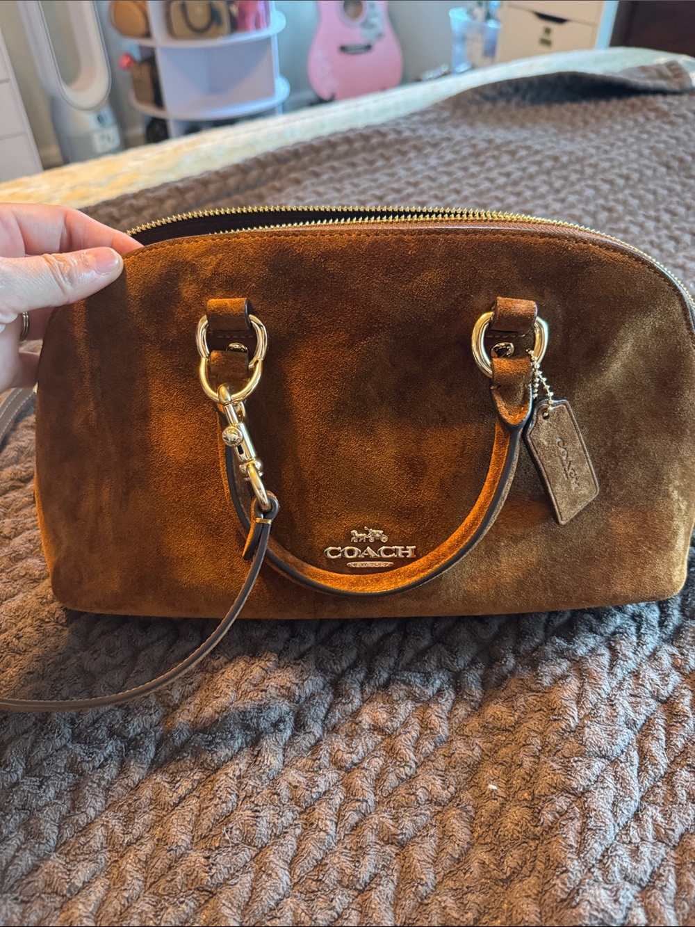 Coach brown suede Lara satchel bag purse - Picture 2 of 8